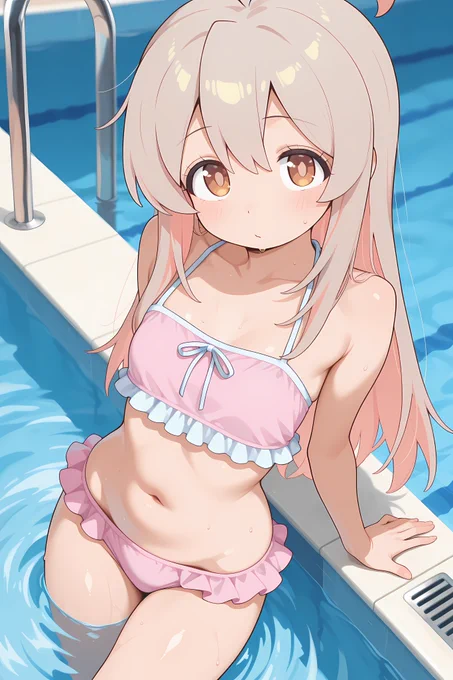 プールで水泳を楽しむまひろさん #おにまい SFW anime-style illustration. Mahiro Ilustração em estilo anime. ilustración de estilo anime.