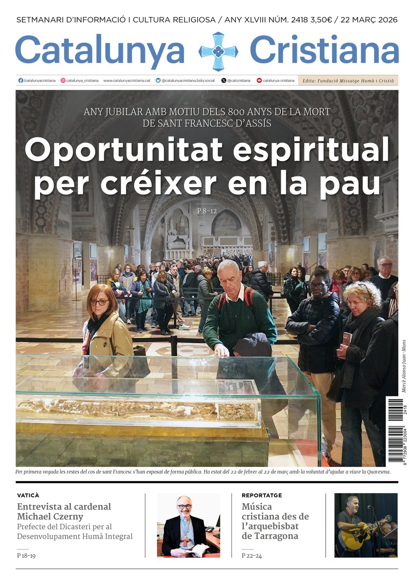 catcristiana's tweet photo. Ja podeu adquirir el número d’aquesta setmana al nostre web, a @iQuiosc, a les parròquies diocesanes o a la @LlibreriaClaret. En el focus, l'Any Jubilar amb motiu dels 800 anys del traspàs de sant Francesc d'Assís https://t.co/m45dorS3ww https://t.co/SzTlKV9Qq1