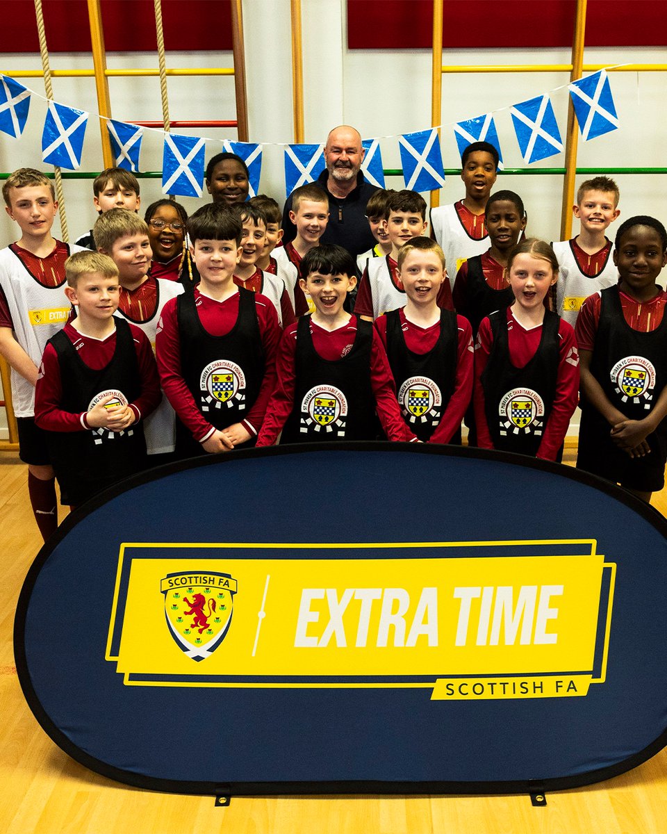 ScotlandNT's tweet photo. A press conference with a twist 🎙️

Steve Clarke named his latest Scotland squad at Kirklandneuk Primary School's Extra Time programme yesterday, taking questions from some of the young participants and watching their session.