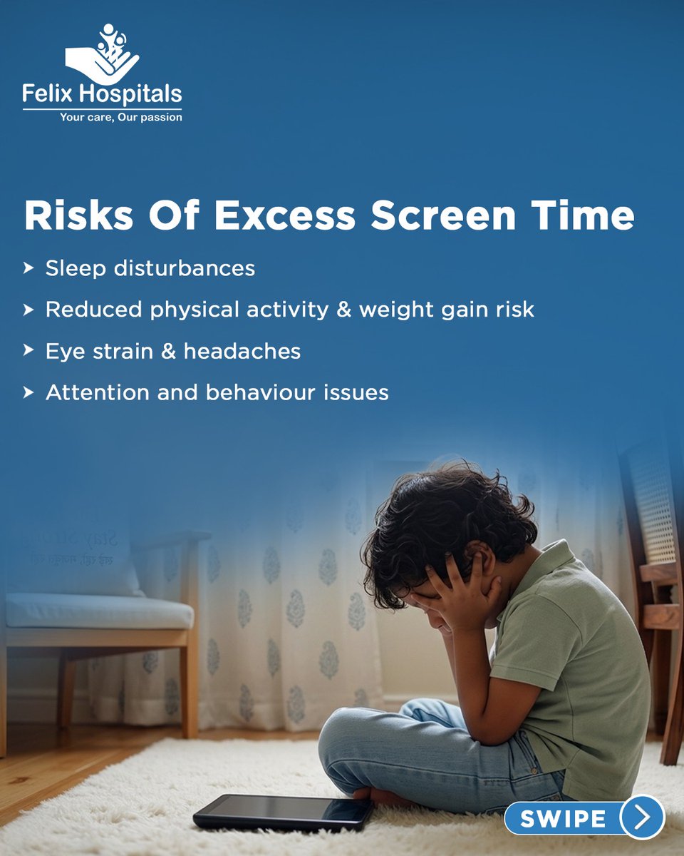 WellnessFelix's tweet photo. Too much screen time can impact your child’s sleep, behavior, and growth. Set healthy limits, encourage play, and create tech-free routines for happier, healthier kids!

#ScreenTimeAwareness #DigitalDetox  #ChildHealth #LimitScreenTime #TechFreeTime #ScreenFreeFun #FelixHospital https://t.co/MOvZ5dzVVv