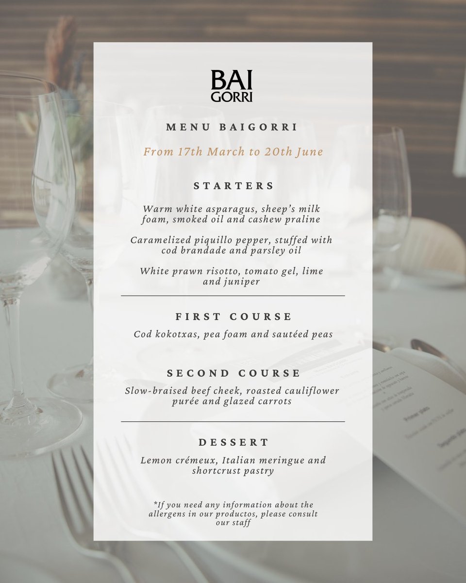 BodegasBaigorri's tweet photo. ¡Os presentamos nuestro menú de primavera!
✖️ https://t.co/3Bo6qsT66k
-
Introducing our spring menu!
✖️ https://t.co/3Bo6qsT66k https://t.co/uERh02SEbb