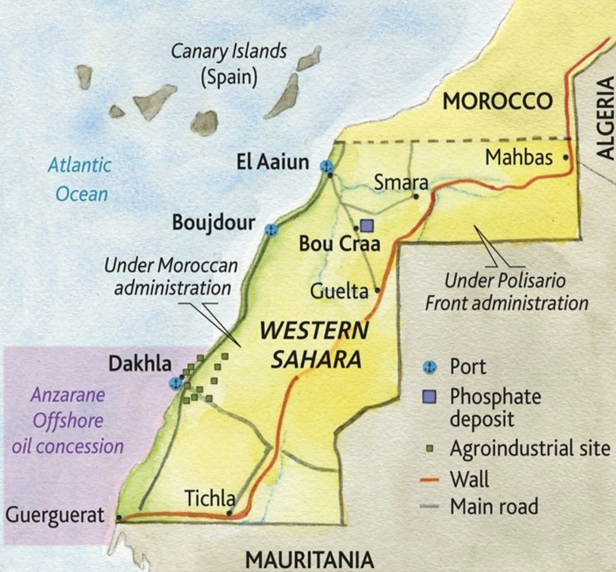CarlosPazC2021's tweet photo. La ilegalidad en la que se encuentra el Sáhara Occidental es en gran parte explicable por la situación en la que se encuentra y la posibilidad de explotación de sus recursos.

Fuente: Néstor Siuriana. https://t.co/4w0nUtDXAO
