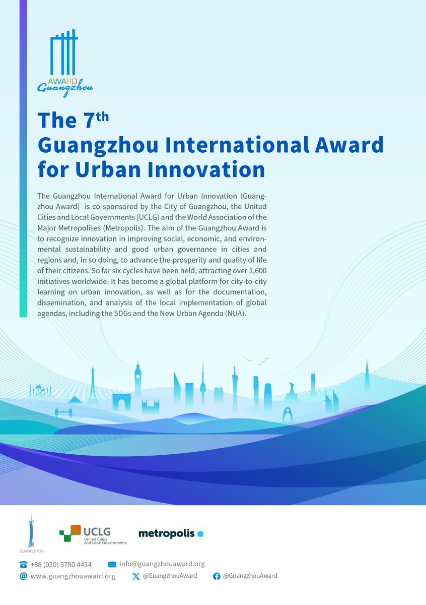 metropolis_org's tweet photo. ⏳ Only 2 weeks left! Submit your city’s innovative solution by 31 March to receive expert feedback.

The 7th Guangzhou International Award for Urban Innovation is calling cities worldwide to showcase bold solutions that make urban life inclusive, resilient, and sustainable.

Early submissions get organizer feedback to strengthen your application — and your city could win USD 20,000.

👉 Submit now: https://t.co/VNZvu3Usu4

@GuangzhouAward 

#GuangzhouAward #UrbanInnovation #SustainableCities #CityToCityLearning