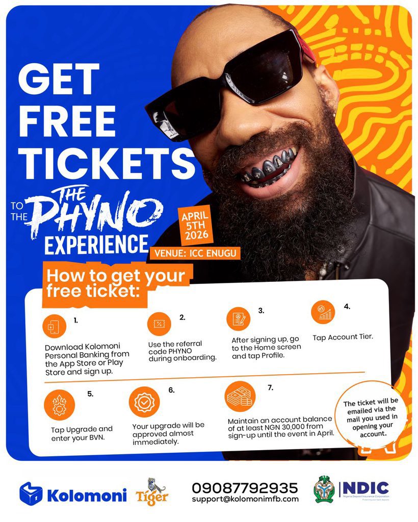 shakurogb's tweet photo. Get ready for an unforgettable night with *THE PHYNO EXPERIENCE* 🎤🔥!

🔹 Event: THE PHYNO EXPERIENCE
🔹 Date: April 4th pop up day 
🔹 Concert day: April 5th
🔹 Venue: ICC Enugu

Don’t miss out on the hype – be part of the Phyno frenzy and experience on April 5th https://t.co/NdSI22UR2i