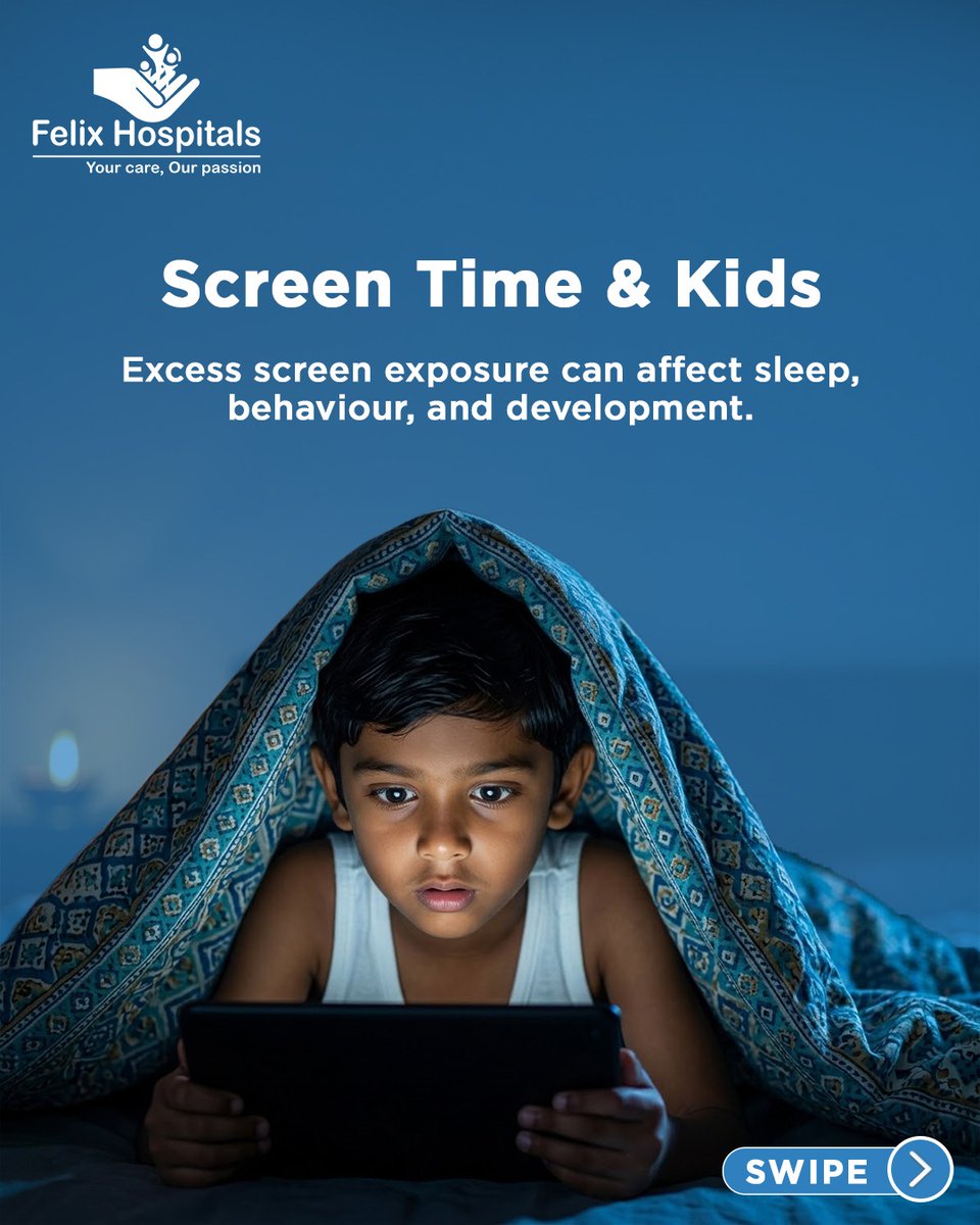 WellnessFelix's tweet photo. Too much screen time can impact your child’s sleep, behavior, and growth. Set healthy limits, encourage play, and create tech-free routines for happier, healthier kids!

#ScreenTimeAwareness #DigitalDetox  #ChildHealth #LimitScreenTime #TechFreeTime #ScreenFreeFun #FelixHospital https://t.co/MOvZ5dzVVv