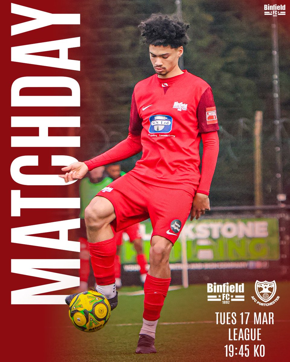 🏠 Back Home

62 days later, the Moles are back home to take on <a href="/AFCPortchester/">AFC Portchester</a> - bring your support 📣

𝕄𝕒𝕥𝕔𝕙𝕕𝕒𝕪 𝟛𝟛
🆚 AFC Portchester
🕝 7:45PM KO
🏆 <a href="/IsthmianLeague/">The Pitching In Isthmian League</a> 
🏟️ Hill Farm Lane
🏡 RG42 5NR
🎟️ £10 | £6 Coc | £1 U16s
📚 Programmes ☑️

#BinfieldFC | #BINPOR