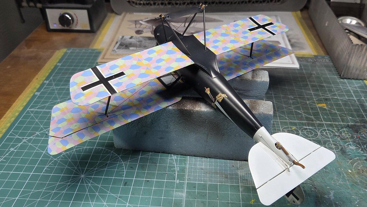 WINGNUT WINGS  1/32
Pfalz D.Ⅲa

上翼乗りました

主脚柱も取り付けて主翼部の
リギングを開始したのですが
花粉の攻撃により目がアカン状態になりまして作業は無理と判断
落ち着くまで中断します。