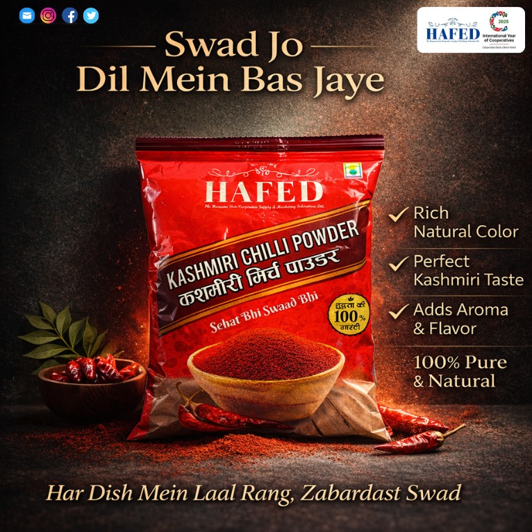 hafedharyana's tweet image. Swad jo dil mein bas jaye! ❤️ Turn your basic recipes into culinary masterpieces. With HAFED Kashmiri Chilli Powder, you get the guarantee of 100% purity, a rich aroma, and that picture-perfect red color. Experience the true Kashmiri taste today! 🔥
#Hafed #AuthenticSpices