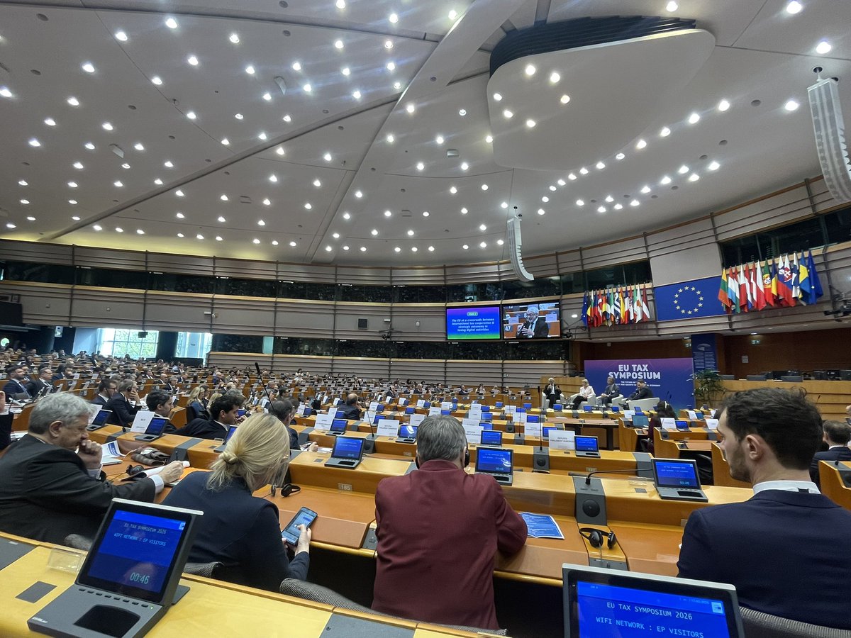 TimLawTax's tweet photo. Day 2 of the EU Tax Symposium is underway with a panel moderated by Pascal Saint-Amans on taxation of the digital economy - where do we go from here with Pillar 1 stuck in the sand? #TaxMix2050 #EU #digitaltax #fairtax https://t.co/bL4iBzEQqi