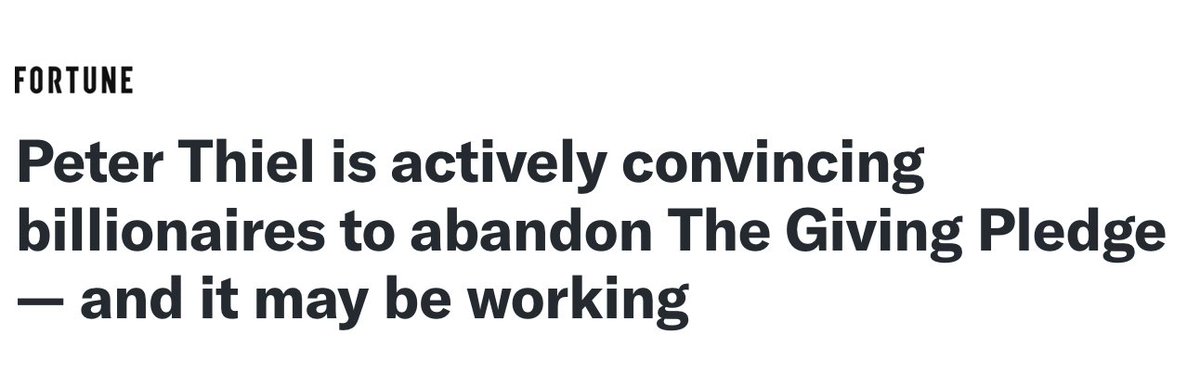 Not surprising for Thiel's morality, he is actively convincing billionaires to abandon The Giving Pl