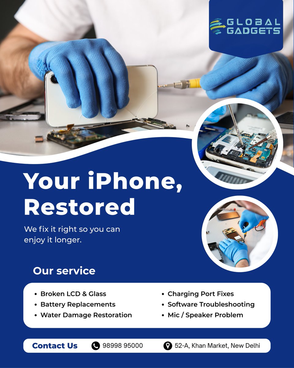 GlobalGadget's tweet image. Fix it right. Use it longer.
iPhone repairs at Global Gadgets — screen, battery, water damage, and more.

📍 Visit us at: 52-A, Khan Market, New Delhi
📞 Contact: 98998 95000
🌐 globalgadgets.com

#GlobalGadgets #khanmarket #iPhoneRepair #DeviceCare #MobileRepair