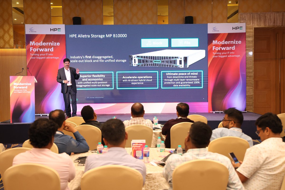 ESQUARESYSTEM's tweet photo. We are delighted to have hosted our clients for an engaging session with @HPE at Bhubaneswar.

The discussions throughout the session focused on building a more intelligent, agile, and future-ready IT environment by bringing together the capabilities of the One HPE ecosystem. https://t.co/gIwAuesamC