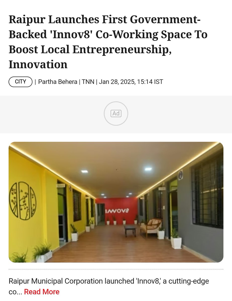 mrmaytree's tweet photo. @magadh_updates @dm_patna @kumravi_ias From unused ISBT building space ➝ to a vibrant, subsidized co-working hub for startups in Raipur by us on PPP Mode. 🚀

@kumravi_ias @dm_patna https://t.co/o663Pfa4RW