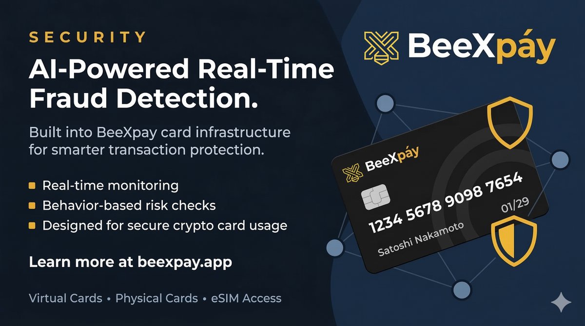 Behind every BeeXpay transaction:

• AI fraud detection
• Real-time monitoring systems
• Intelligent risk scoring

Security isn’t added. It’s built into the infrastructure.
Learn more: beexpay.app

#CryptoPayments #FintechSecurity #VirtualCard #PhysicalCard #Web3