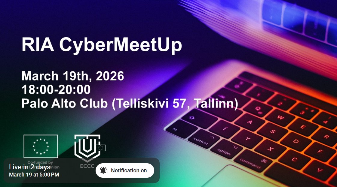 CCAT_project's tweet image. One of our first opportunities to present the #CCAT project to #cybersecurity experts ➡️ RIA CyberMeetUp March 19th 2026 | @e_riik  

ria.ee/en/ria-cyberme…

🎬 Watch the live broadcast on RIA's YouTube: youtube.com/live/gRCz1mOhk…