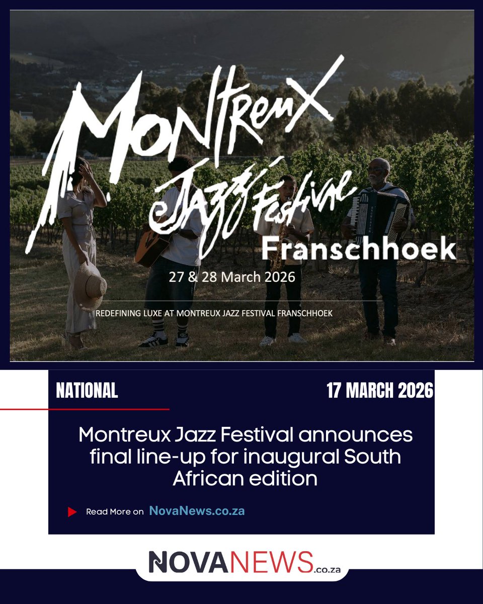 The Montreux Jazz Festival debuts in Franschhoek (27–29 March) with stars like Lalah Hathaway and Robert Glasper.
 
Follow us &amp; read more at: ow.ly/Xs5950Yv7ll
 
#NovaNews #MontreuxJazzFestival #Franschhoek #LiveMusic #JazzNews #SouthAfricaEvents #MusicFestival