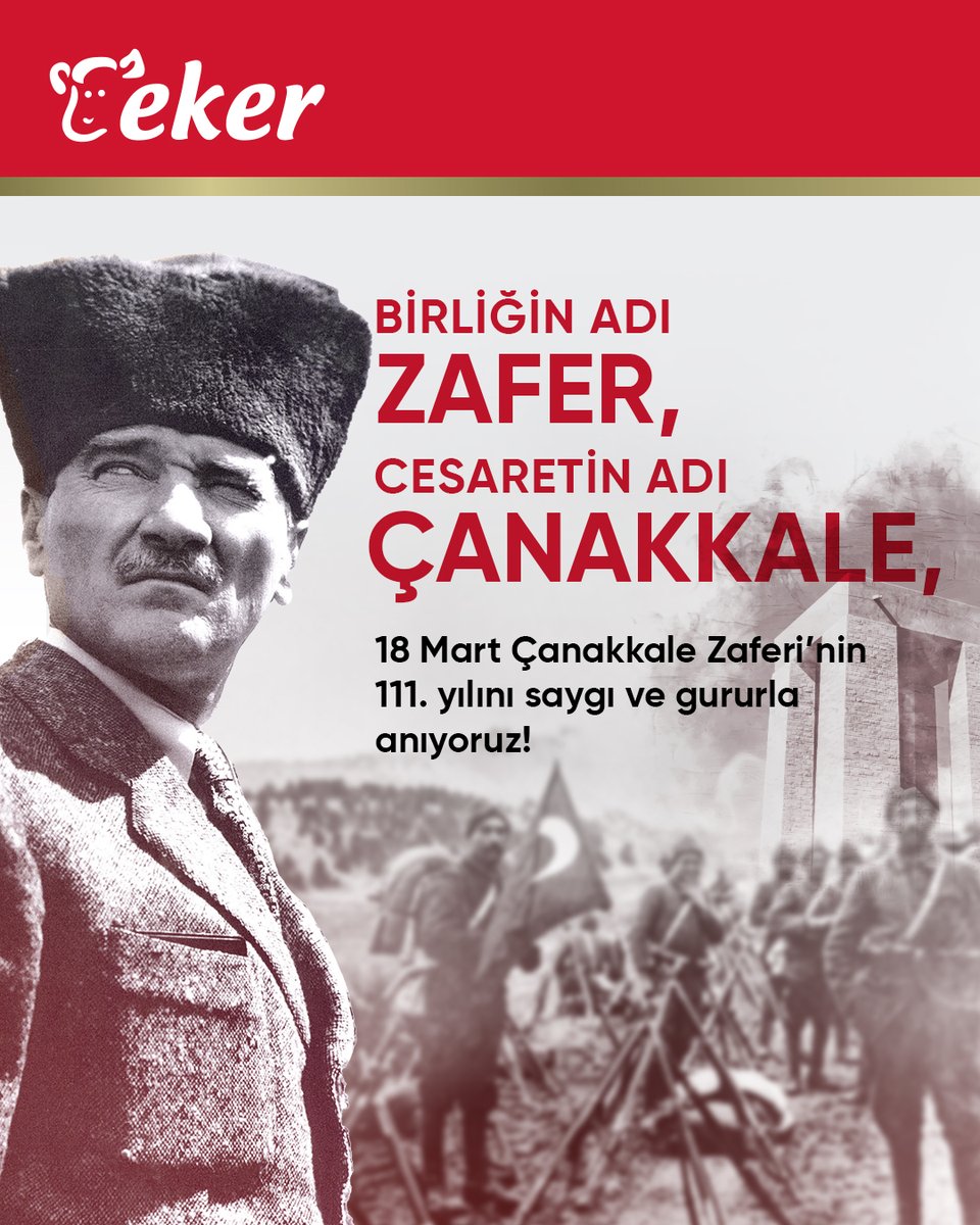 Ekersuturunleri's tweet photo. 18 Mart 1915’te yazılan destan, bir milletin inancı ve kararlılığıyla tarihe kazındı.
Çanakkale Zaferi’nin 111. yılında, başta Gazi Mustafa Kemal Atatürk olmak üzere tüm kahramanlarımızı rahmet, minnet ve saygıyla anıyoruz. 🇹🇷
#Eker #18Mart https://t.co/iWaLipe4tX