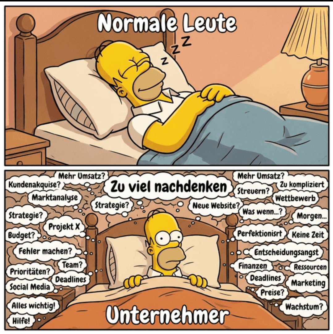owindhaeuser's tweet photo. Manche Tage enden nicht.
Sie hängen nach.

Kontext-Switch. Meeting. Output.
Kontext-Switch. Meeting. Output.
Kontext-Switch. Meeting. Output.

Irgendwann schläft der Körper.
Der Kopf nicht.

Der Kopf baut noch Slides.
Analysiert noch Optionen.
Findet noch Probleme.
Das nennt man Analysis Paralysis.

Ich nenne es: Selbstzerstörung auf Raten.

Der einzige Off-Switch, der wirklich funktioniert?
Schlaf.

Nicht als Belohnung.
Nicht wenn alles fertig ist.

Sondern als nicht-verhandelbare Infrastruktur.
Wer den Off-Switch nicht findet, verliert.

Nicht das Meeting.
Nicht den Deal.
Sich selbst.

Gelassenheit ist kein Charakter-Zug.
Sie ist das Ergebnis von Systemen.

Meins: 12.500 Schritte. 
Täglich. 
Im Schnitt.

Nicht weil ich sportlich bin.

Sondern weil es mich zwingt.
Aufzustehen. 
Rauszugehen. 
Den Kopf zu leeren.

Das geht sich nicht von selbst.
Das ist der Punkt.

Aber es hält mich am Leben.
Und macht den Kopf frei.

Wer glaubt, er braucht das nicht
segelt durch Nächte voller Antworten
auf Fragen, die morgen niemand mehr stellt.

Was ist dein System gegen Analysis Paralysis?