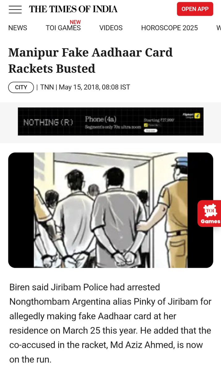 JShakurB's tweet photo. @nishilai13 @OpIndia_com Who's running the Fake Aadhaar Card racket?? NONGTHONGBAM ARGENTINA MEITEI. https://t.co/iqygXzCnrw