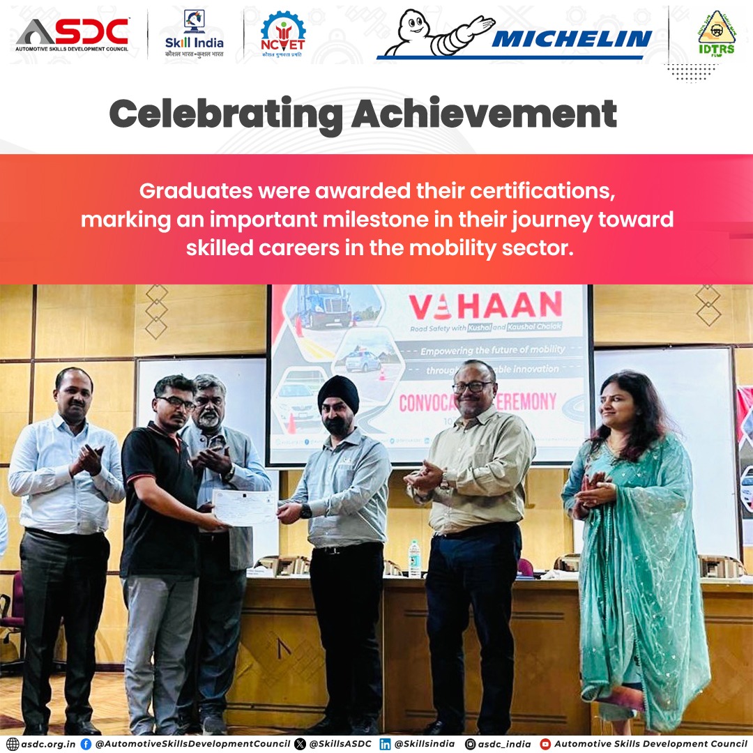 SkillsASDC's tweet image. Empowering future mobility professionals 
Learners, mentors &amp;amp; industry leaders came together to celebrate skills, certifications &amp;amp; new career opportunities in the evolving automotive &amp;amp; EV space.

#SkillDevelopment #FutureOfMobility #EVSkills #ASDC #MichelinIndia