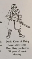 Theyellowolf64's tweet photo. @100000000kills @Aeldarellie Not quite, in 3rd edition Krieg was a thing and got their first batch of miniatures in 4th edition, while it is sad that Steel legion in the new cinematic trailer, most guard regiments were originated in 3rd edition including the Death korps of Krieg https://t.co/HO8inkkKbs