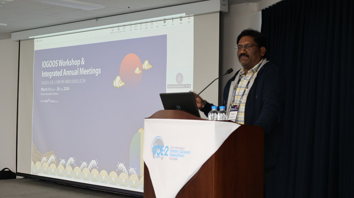 incoismoes's tweet image. 🎙️ At #IOGOOS2026, Shri. N. Kiran Kumar (WG 3 Member &amp;amp; Scientist F, INCOIS) presented the IIOE 2 WG 3 Operational Coordination Report.
Enhancing operational linkages &amp;amp; coordination across Indian Ocean programs! 🌊🤝
#IIOE2 #OceanScience #IndianOcean #INCOIS @moesgoi @iioe_2