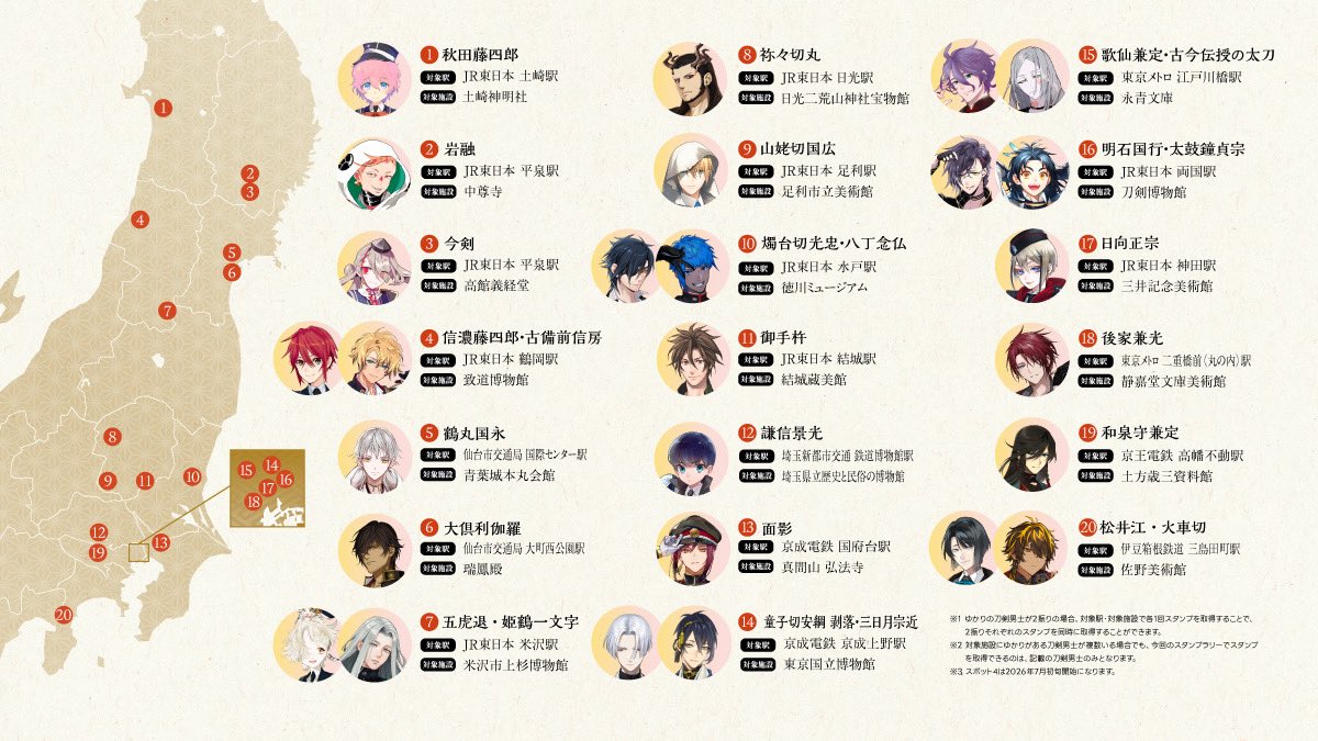 ekitagcp_touken's tweet photo. ※JR東日本 平泉駅では、スポット②岩融 とスポット③今剣 のそれぞれのご当地ポスターを掲出いたします。
※スポット④JR東日本 鶴岡駅での掲出は、2026年7月初旬以降となります。 https://t.co/fL9Kvsqeuu