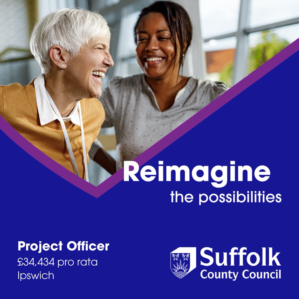 SJDirect's tweet image. Project Officer
@suffolkcc, Ipswich IP1 2BX, Hybrid working
£34,434 pa (pro rata), 18.5 hpw, Flexible working
FTC or Secondment to 31 March 2027

For more info and to apply for this job, visit:
suffolkjobsdirect.org/#en/sites/CX_1…

#Relocation #communitysupport #SuffolkJobs #suffolkjobsdirect
