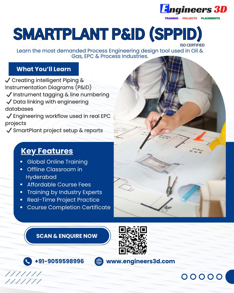 Engineers3d's tweet image. For enquiry click the link - forms.gle/rZdUybzf4B2A6K…
Learn SMARTPLANT P&amp;amp;ID (SPPID) and create intelligent piping &amp;amp; instrumentation diagrams used in Oil &amp;amp; Gas and EPC projects. Upgrade your engineering skills and become industry-ready today! ⚙️✨
#SmartPlantPID #SPPID #engineers3d