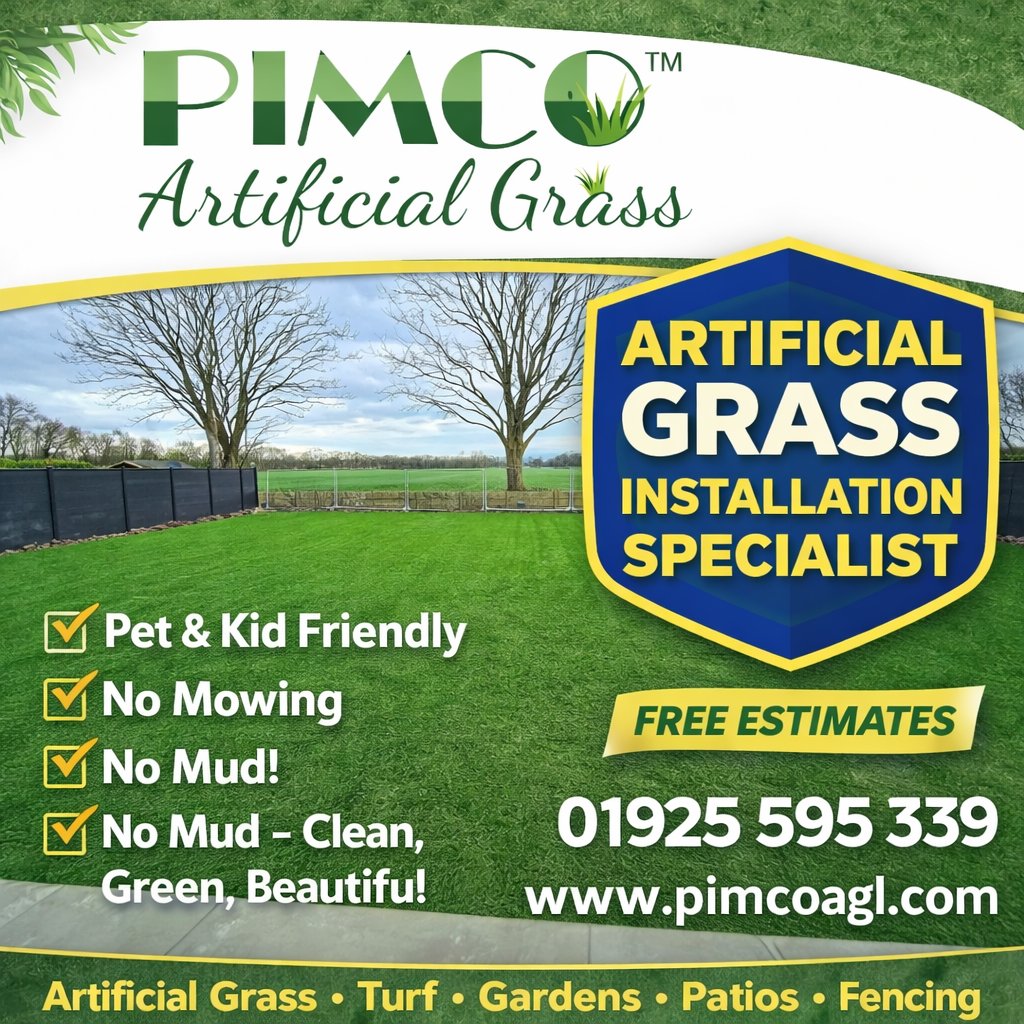 pimcoagl's tweet photo. 🌿 Perfect lawn all year round, no mud, no mowing!
Artificial Grass Installation Specialists✅ Pet &amp; Kid Friendly✅ Low Maintenance✅ Clean &amp; Beautiful
💬 FREE Estimates📞 01925 595 339

Message now to book your FREE quote! 🌱
#ArtificialGrass #GardenUpgrade #NoMoreMud #FreeQuote https://t.co/hAB7lIur1j