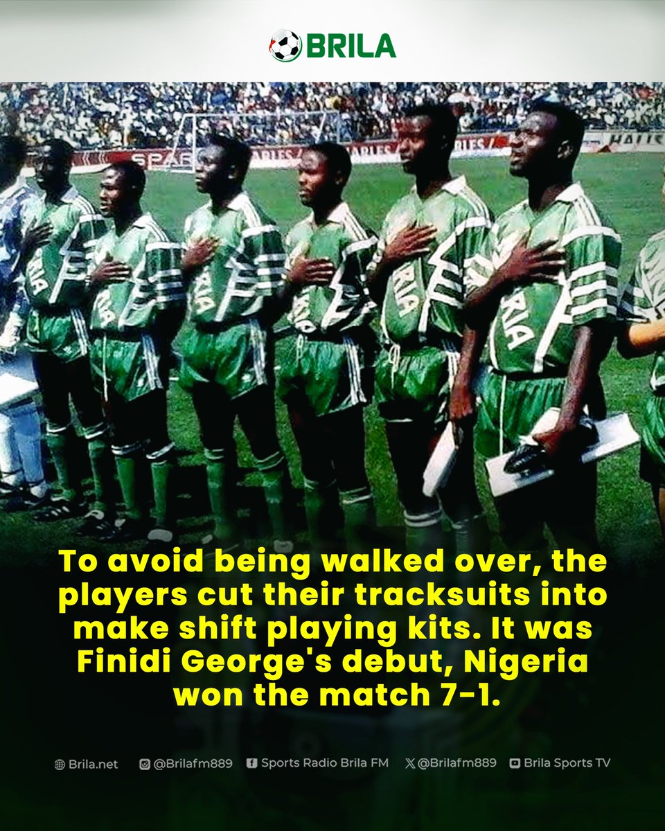 In 1991, Ex-Super Eagles player Finidi George made his debut for the Super Eagles, the NFF Chairman  Dr. Yusuf Ali was sacked after the team arrived without proper playing kits.

To avoid being walked over, the players improvised by cutting their tracksuits into makeshift