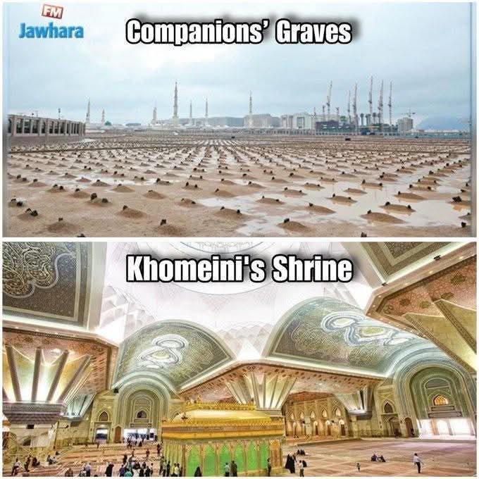 msouthherbs's tweet photo. #Hapo juu: Makaburi ya Maswahabah - bora ya watu baada ya Mtume, rehema na amani ziwe juu yake, na wabebaji wa Uislamu
#Chini: Madhabahu ya Khomeini - Taghut ambaye aliwatukana masahaba; lenye kaburi lake, lililopambwa kwa dhahabu na inasemekana kugharimu karibu dola bilioni 2. https://t.co/kWLbhZKHcT