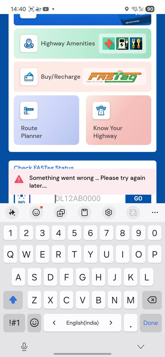 shailesh_tr's tweet photo. @NHAI_Official @FASTag_NETC The Rajmargyatra app is not working. I am struggling with it since last 03 days. Their is no helpline for resolution. Please help https://t.co/iaDRrdBMyv