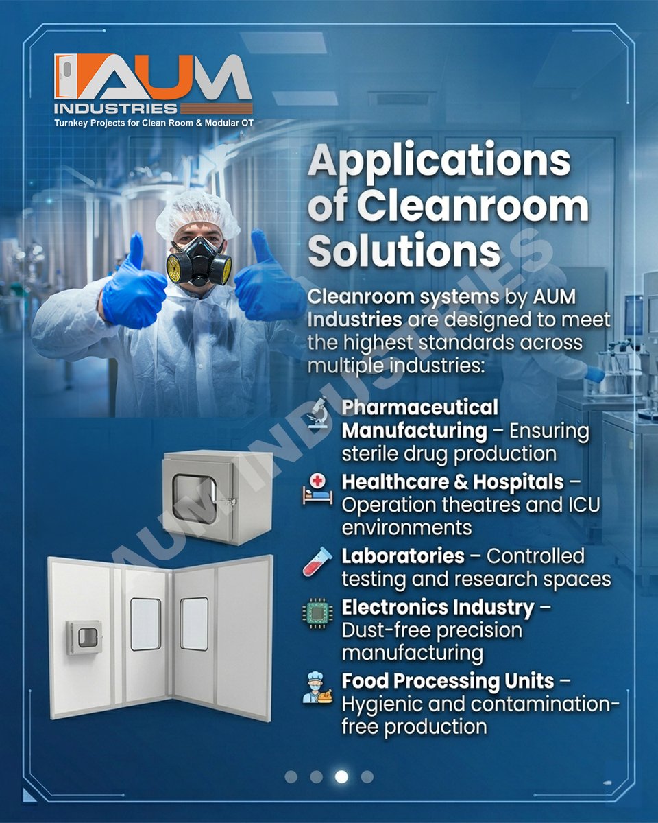 AumIndustries's tweet image. Advanced cleanroom technologies create highly controlled and sterile environments essential for pharmaceutical, healthcare, and laboratory industries. 

#CleanroomTechnology #CleanroomSolutions #ControlledEnvironment #SterileEnvironment #ContaminationControl #PharmaIndustry