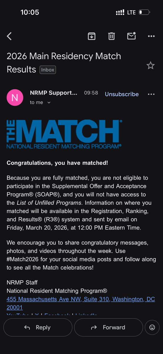 Medzonetv's tweet photo. Match Day is strange.

We celebrate people for getting jobs
that will overwork them,
stress them,
age them,
and test their sanity.

And yet…

It’s still one of the proudest days in medicine.

Because matching isn’t about prestige.

It’s about surviving the gauntlet.

The exams.
The comparisons.
The self‑doubt.
The “Am I even good enough?” nights.

If you matched yesterday, you didn’t just secure a program.

You survived a system designed to filter you.

And that’s worth celebrating.
Congratulations.🎉🎈

#Match2026