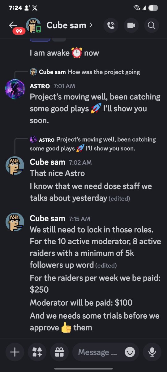 The dev is serious and building a real team.

I'm seeking 10 active moderators and 8 dedicated raiders.Raiders must have at least 5k followers up word required. 

Paid roles: $250 per week for raiders, 
$100 for moderators.

You must be following, and I need you to retweet, like,