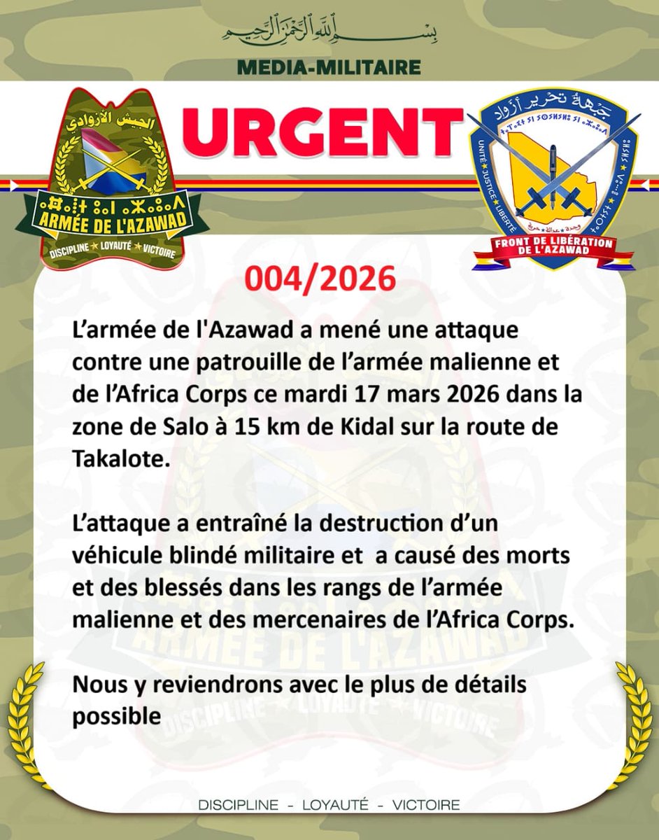 Armée de l'Azawad tweet media