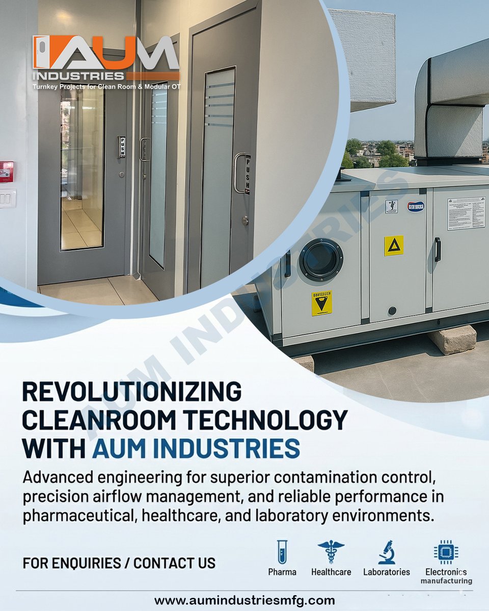 AumIndustries's tweet image. Revolutionizing cleanroom technologies with innovative engineering and precision-driven solutions.

#CleanroomTechnology #CleanroomInnovation #CleanroomSolutions #SterileEnvironment #ContaminationControl #PharmaIndustry #HealthcareInfrastructure #ControlledEnvironment