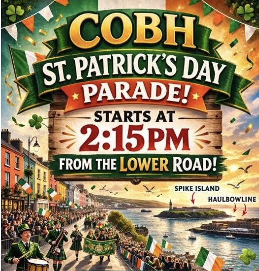 CobhTourism's tweet photo. Happy St Patrick’s  Day ☘️ #Cobh  is the place tobe the St Patrick’s Day Parade is starting at 2 15  there’s music and market stall s  11 till 5 ending with a spectacular fireworks display tonight at 7.30 https://t.co/wcLazyIbMT