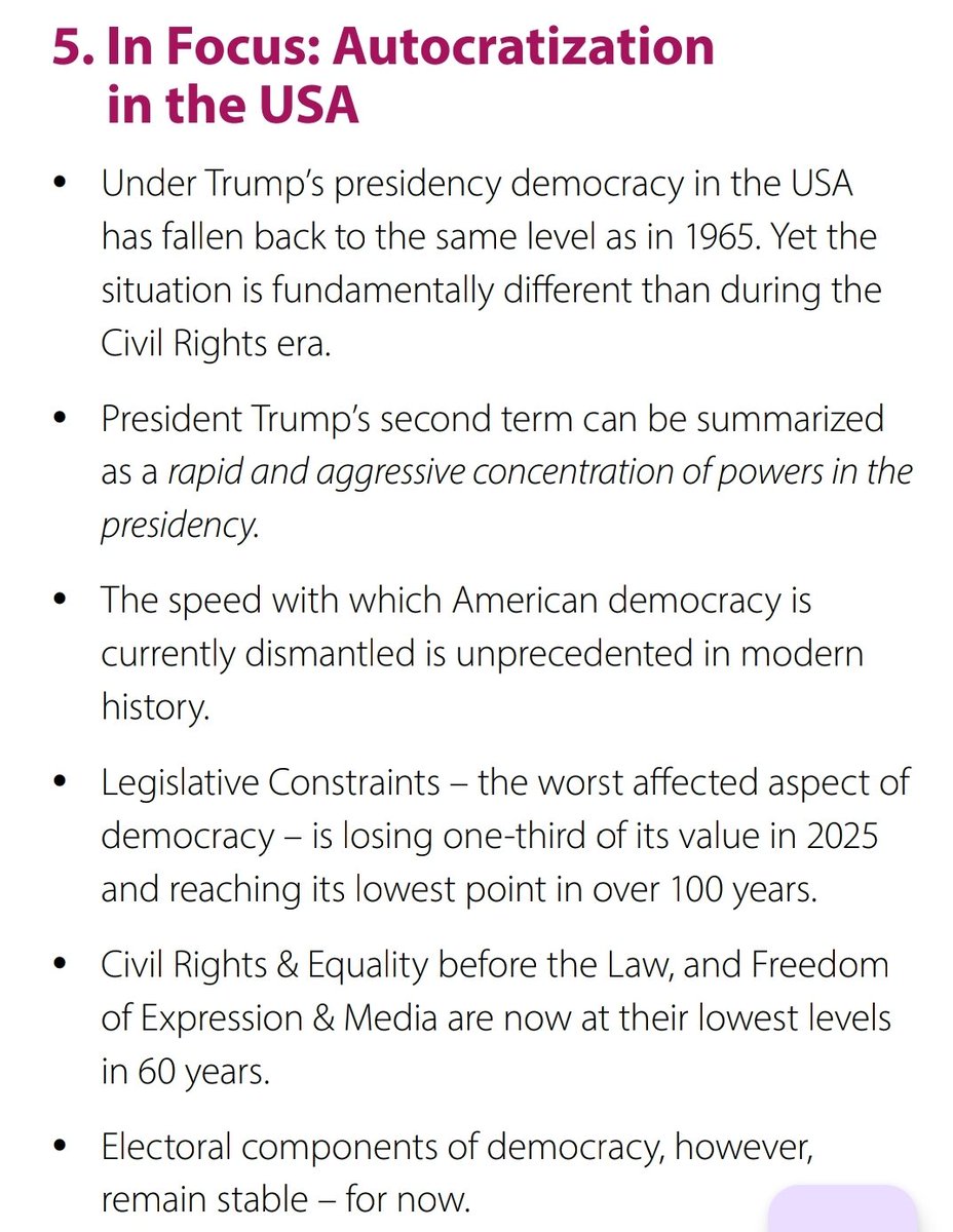 D2055de's tweet image. The US democracy in danger! 🇺🇲😱

Autocratization and institutional decay giving 🇺🇲 rank #51! 😱

🇩🇰🇸🇪🇸🇯 Top 3 in Democracy Report 2026! 😎

v-dem.net