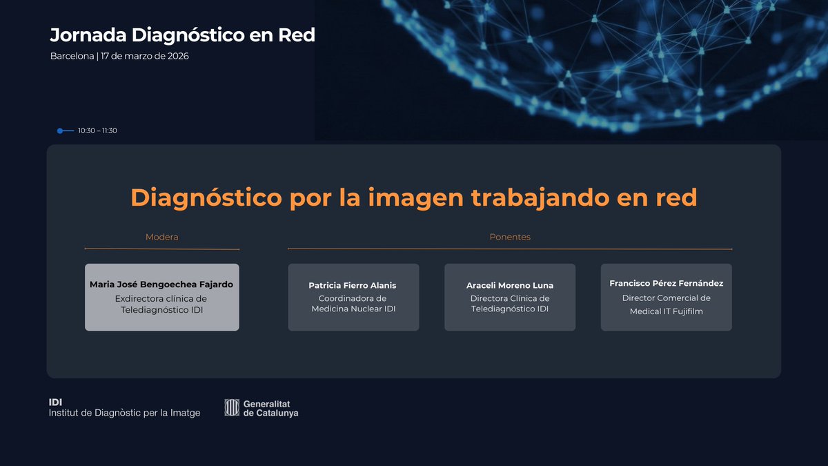 idi_cat's tweet photo. 🔹 Mesa 1 | Diagnóstico por la imagen trabajando en red
Esta mesa aborda experiencias reales de telediagnóstico, medicina nuclear y colaboración entre profesionales para avanzar hacia un modelo más coordinado, conectado y eficiente.
#JRD2026 #DiagnósticoEnRed https://t.co/Fp94weRg1g