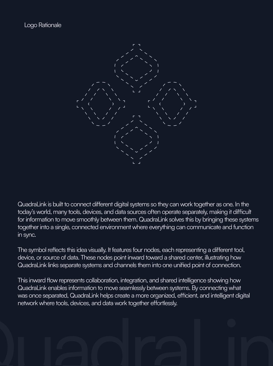 QuadraLink.

A modern SaaS integration brand designed to act as a nervous system for the digital era.

What do you think about this project execution?

Would really appreciate your invaluable feedback.

Want me to work on your next DESIGN project?

Send us a DM let's work magic