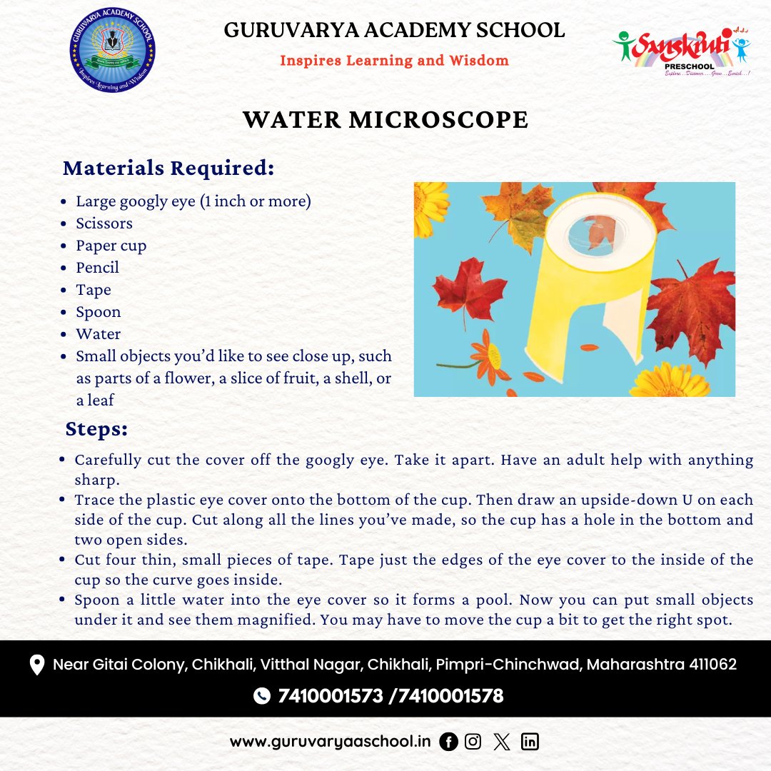 🔬 Art &amp; Craft – Water Microscope 💧

Explore the magic of science with a simple water microscope!

#ArtAndCraft #WaterMicroscope #DIYScience #FunLearning #STEM #CreativeKids #ScienceExperiment #LearnAndPlay #Innovation #HandsOnLearning