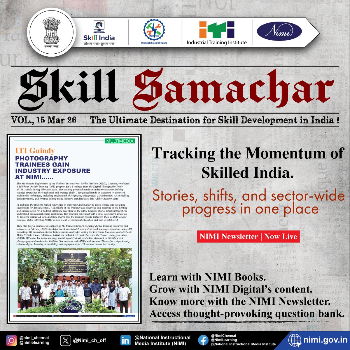 NIMI Skill Samachar – March 2026 Edition is now live 

NIMI Newsletter | Now Live
Visit: nimi.co.in/nimi_newslette…

Order Now | Mon–Fri (10 AM – 5 PM)
📞 94442 77291 / 99942 04327
📧 nimisales32@gmail.com