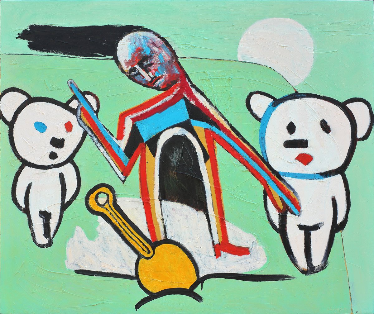 Title: "Shapeshifting (the bear, the father and the dog), 140 x 90 cm. Oil on canvas, 2009, bear painting by Sebastian Bieniek from the first Green-Phase of the famous bears series! More: sebastianbieniek.com/bears

#SebastianBieniek #Bieniek #Bears #painting #at #anticommunismart