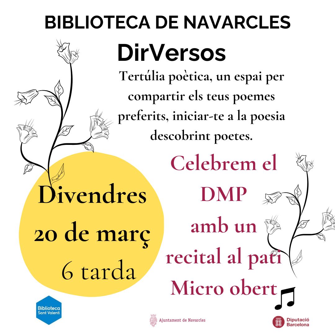 bnavarclessv's tweet photo. Celebrem el Dia Mundial de la Poesia #DMP26  amb un  recital de poesia al pati amb sorpresa musical inclosa 🎶😍  Us hi esperem!  #DirVersos #Navarcles
@lletres @bibliotequesXBM  @ajnavarcles 
@bibliotequescat #bibliotequesxbm #bibliotequesbbm https://t.co/O2PiNiTGjK