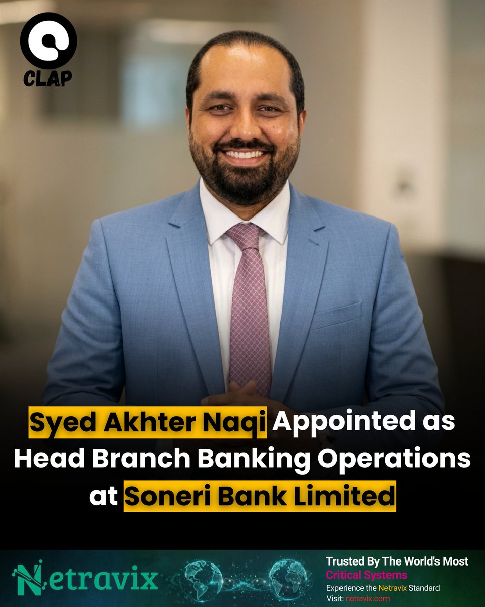 ClapPakistan's tweet image. Syed Akhter Naqi appointed Head Branch Banking Operations at Soneri Bank, bringing 26 years of expertise in operations, risk management, and process optimization. 

#SoneriBank #BankingLeadership #OperationsManagement #ClapPakistan