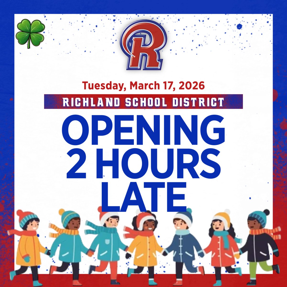 RSD WEATHER ALERT: Opening 2 Hours Late - Tuesday, March 17, 2026

richlandsd.com/apps/news/arti…