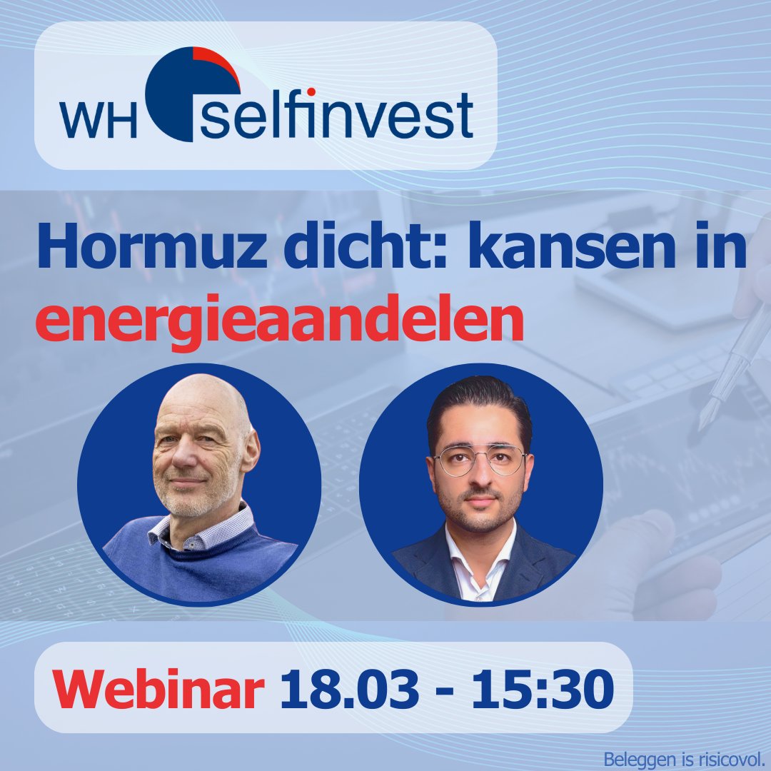 In dit webinar analyseert Ronald de Zoete de geopolitieke ontwikkelingen rond de Straat van Hormuz en vertalen we deze naar concrete beleggingsinzichten binnen de energiemarkt.
📆 Datum: Woensdag 18.03.2026
🕒 15:30 – 16:30 uur
🔗 whselfinvest.nl/nl-nl/stocks/e…
Beleggen is risicovol.