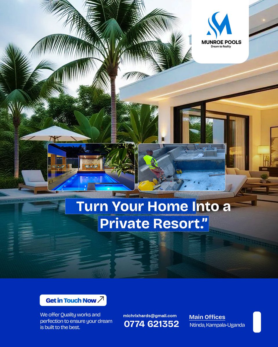 munroepools's tweet photo. Why go on vacation when you can live in one? 🌴🌊

Turn your backyard into a luxury escape with @munroepools .✨ From the first dig to the final splash, we ensure every detail is built to perfection. 

📍 Visit our offices in Ntinda, Kampala
📞 call us: 0774 621 352

#Pools https://t.co/bilzXmVT51